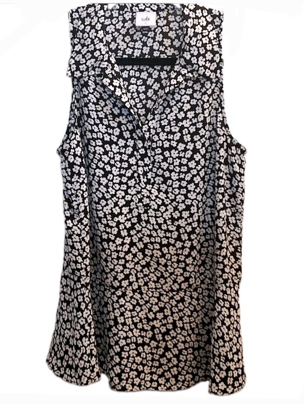 CAbi Women's Small Befriend Peplum Tank Black & White Floral Top Classy Office